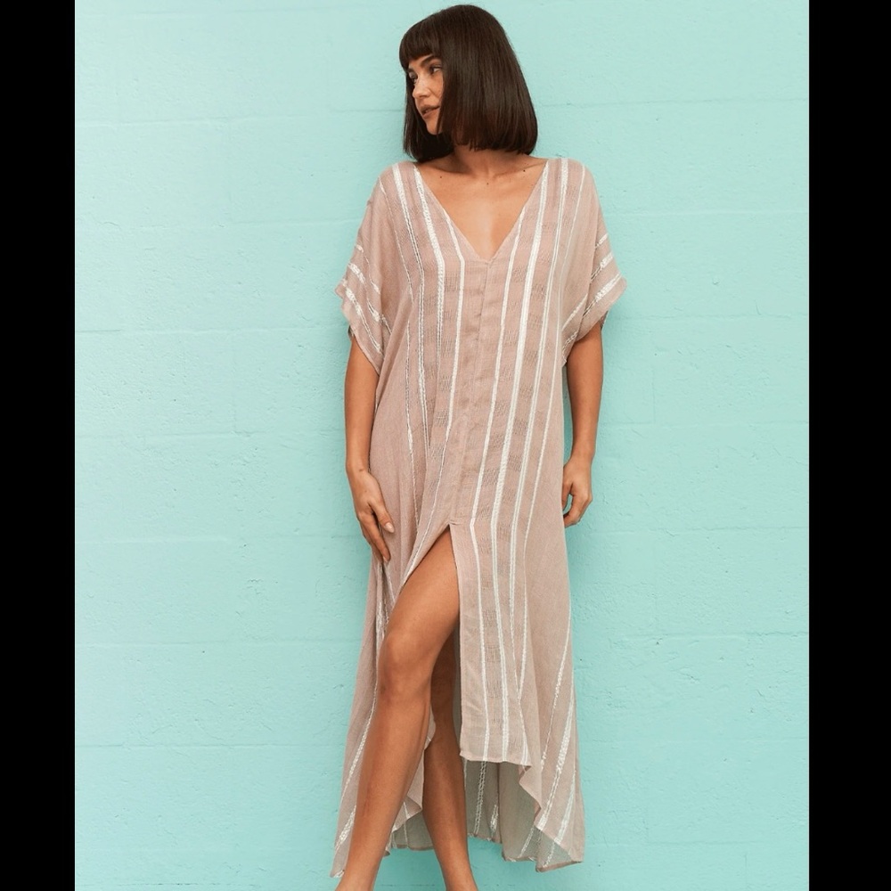 Pitusa pítusa Metallic Striped Kaftan Coverup Dress with Slit